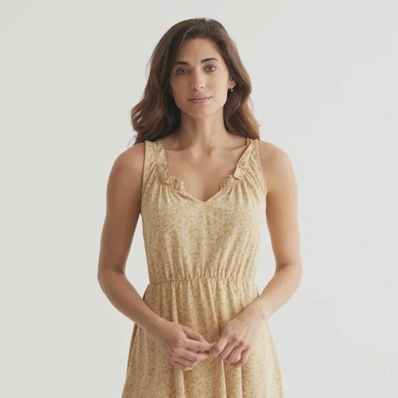 Lucky Brand Dresses & Skirts - Lucky Brand Yellow Short Spring Floral Sleeveless Dress Ruffled Neck Medium